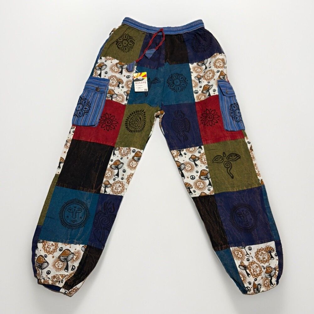 NWT Rising International Nepal Mushroom Sun Moon Patchwork Yoga Cargo Pants  2XL